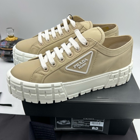 Women's Prada double wheel nylon gabardine sneakers desert beige size 41
